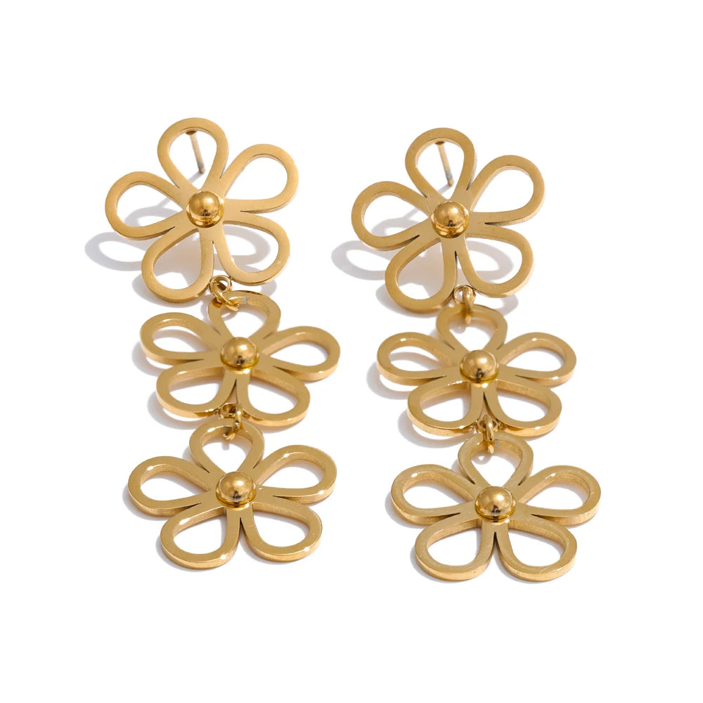 boucle d'oreille fleur pendante en haute qualité d'acier couleur doré