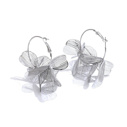 boucle d’oreille fleur attirante en acier inoxydable argent