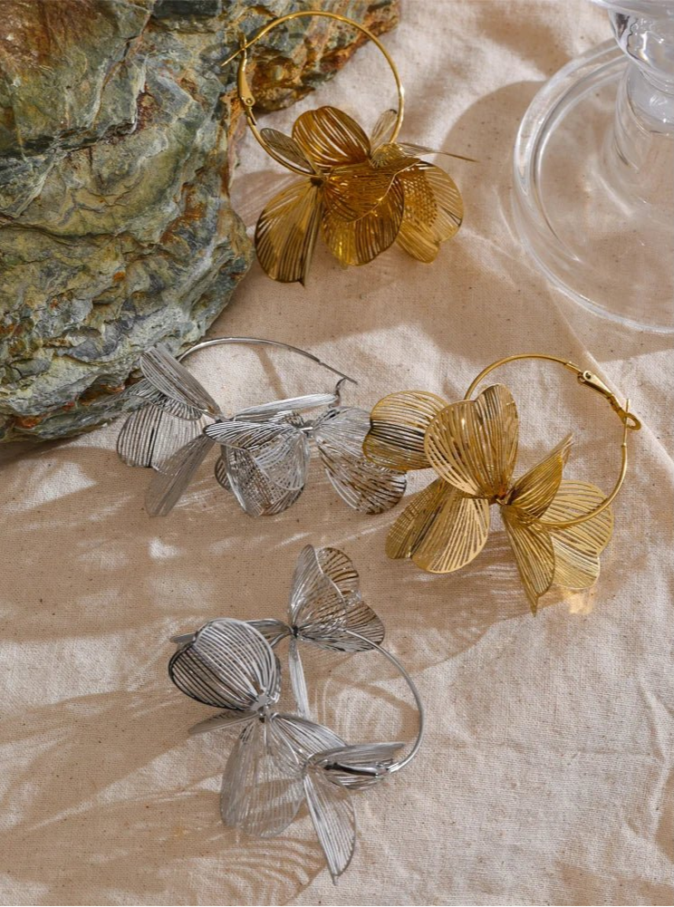 boucle d’oreille fleur en argent et doré