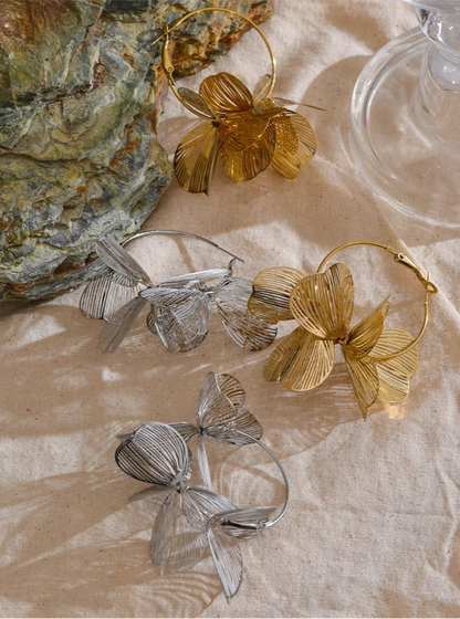 boucle d’oreille fleur en argent et doré