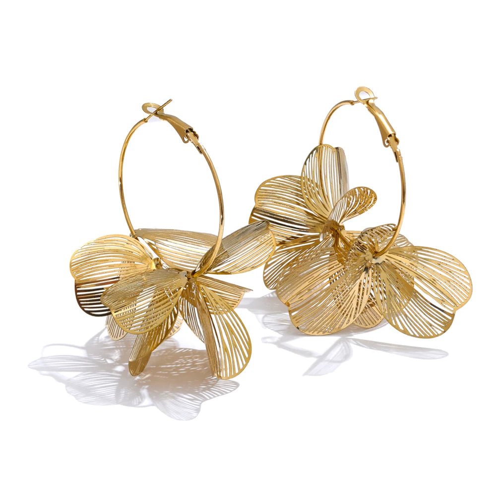 boucle d’oreille fleur pour femme en acier inoxydable plaqué en or