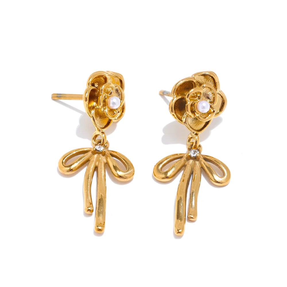boucle d'oreille noeud acier inoxydable couleur or