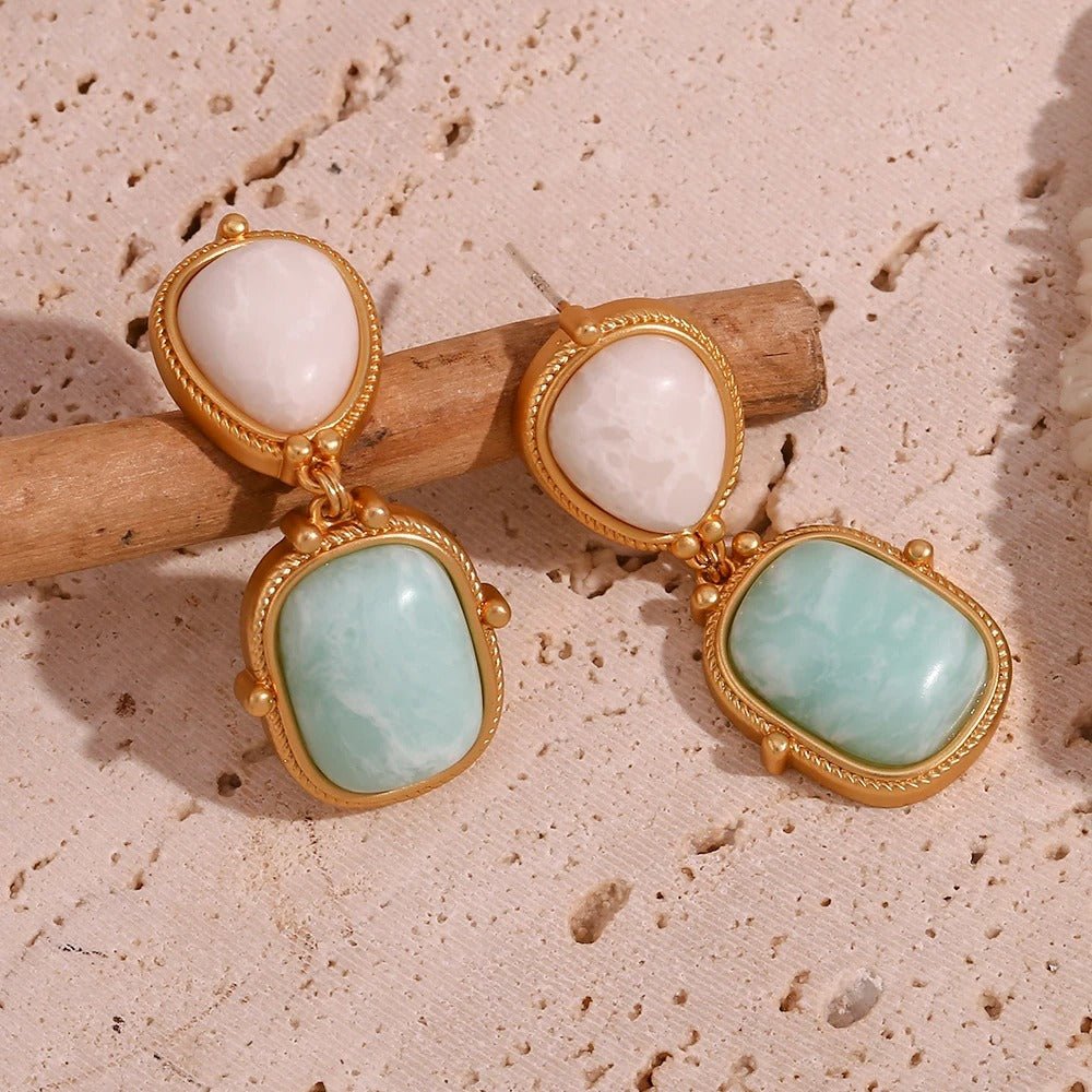 Boucles d'Oreilles - Pierre Jade Blanc et Amazonite - Innocent - Seduction