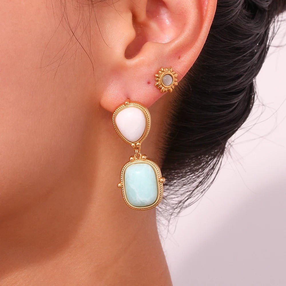 Boucles d'Oreilles - Pierre Jade Blanc et Amazonite - Innocent - Seduction