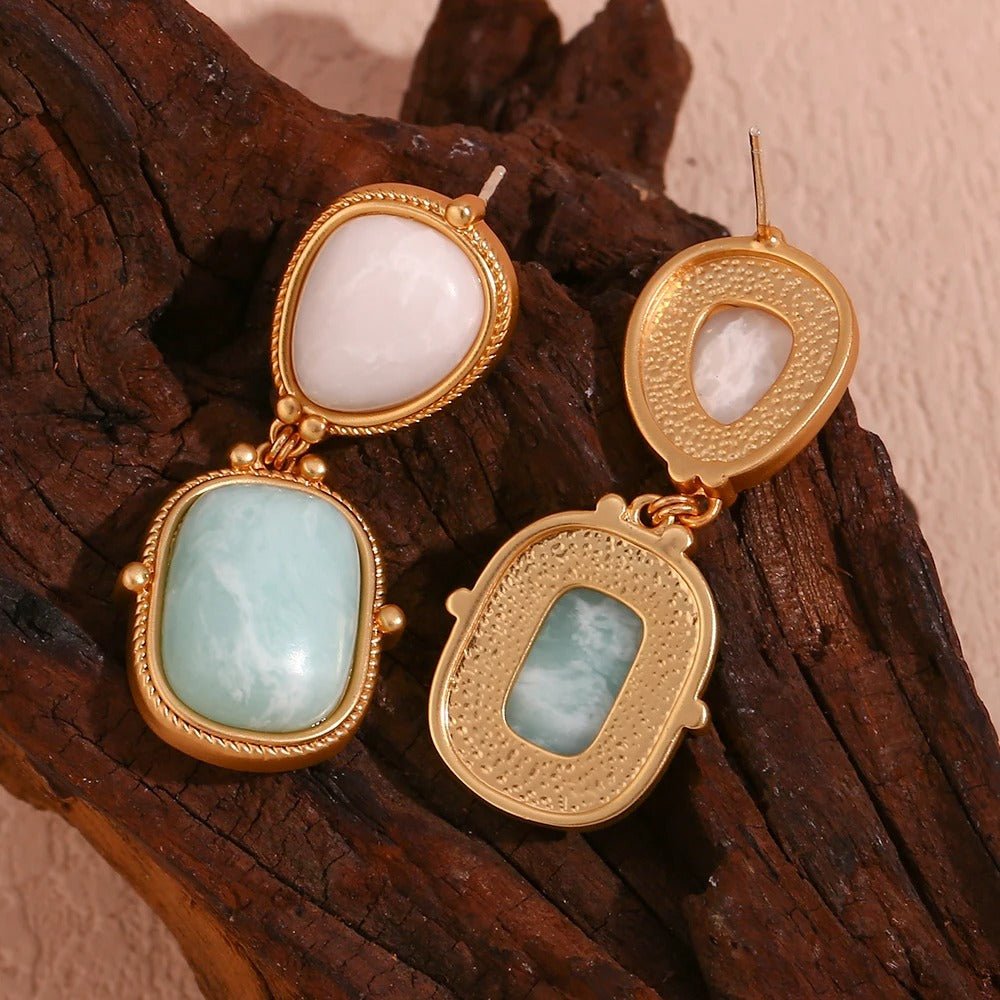 Boucles d'Oreilles - Pierre Jade Blanc et Amazonite - Innocent - Seduction