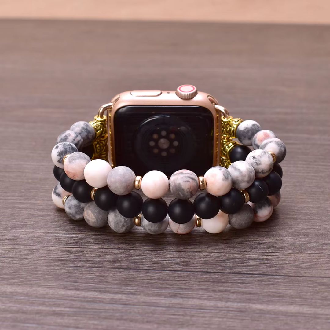 Bracelet Apple watch - Agate rose et onyx noir - Innocent - Seduction