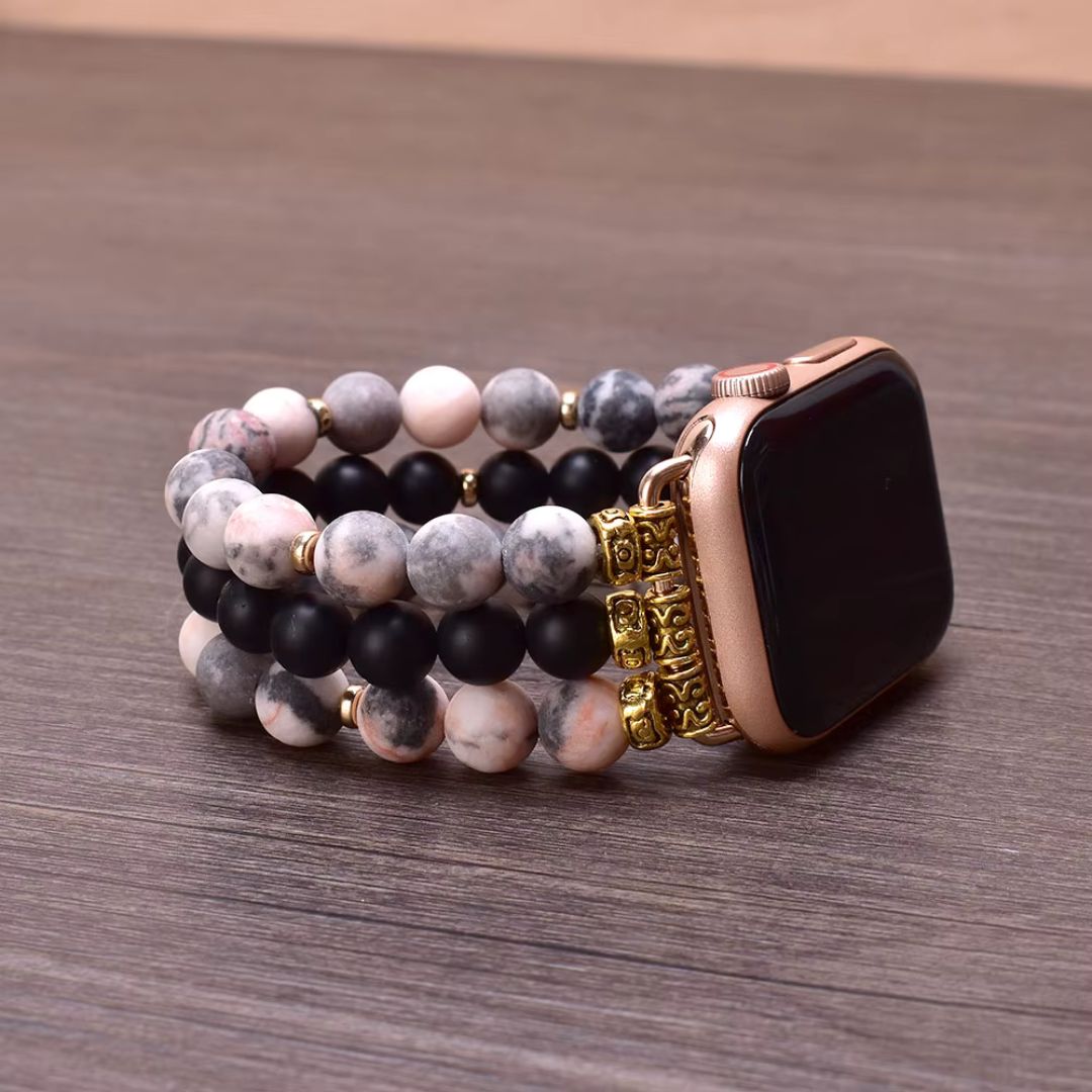 Bracelet Apple watch - Agate rose et onyx noir - Innocent - Seduction