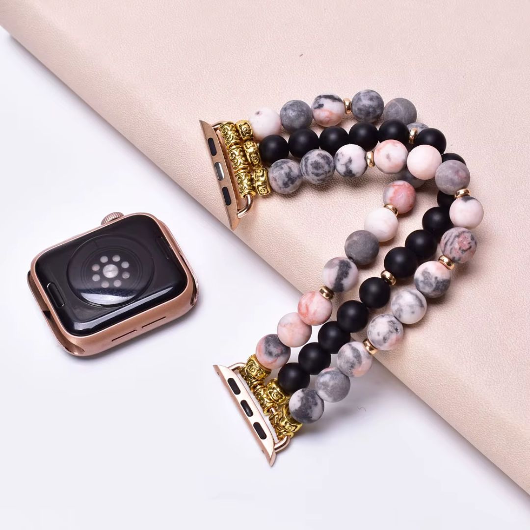 Bracelet Apple watch - Agate rose et onyx noir - Innocent - Seduction